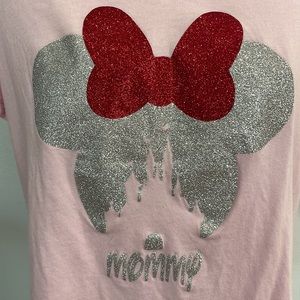 Glitter Minnie Mouse bow mommy pink T-shirt Bella Canvas Airlume Jersey size L